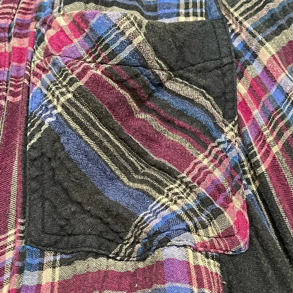 FREE PEOPLE Nordic Day Top Plaid Buttondown Oversized Purple Blue Shirt XS - Picture 11 of 16